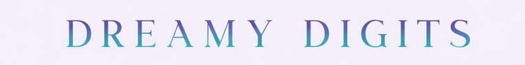 Logo for 'Dreamy Digits' with a stylized illustration of mushrooms on a light purple background.